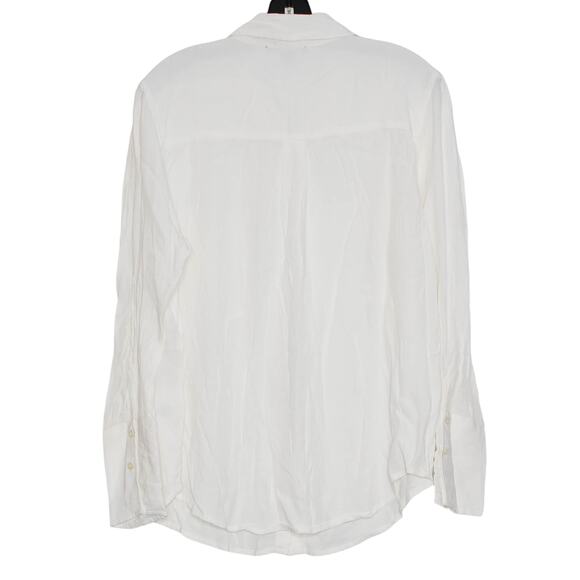 Something Navy Top Minimalist Coastal Preppy Classic Scandi Button Up White XL - Picture 2 of 5